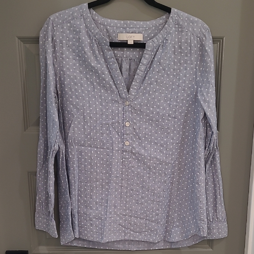 LOFT Light Blue Polka Dot Blouse